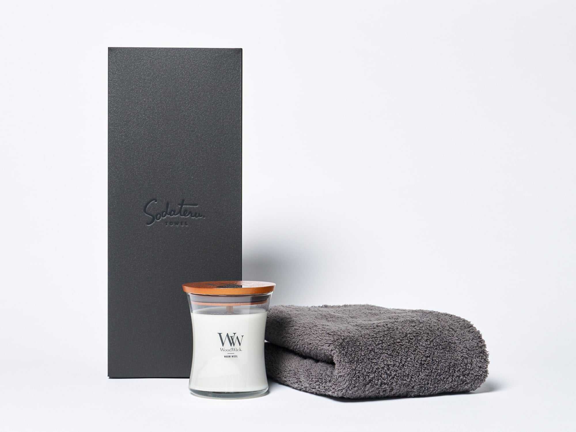 MARQUE ドゥミ(ミニバスタオル) +WoodWick ジャーキャンドル ギフトセット